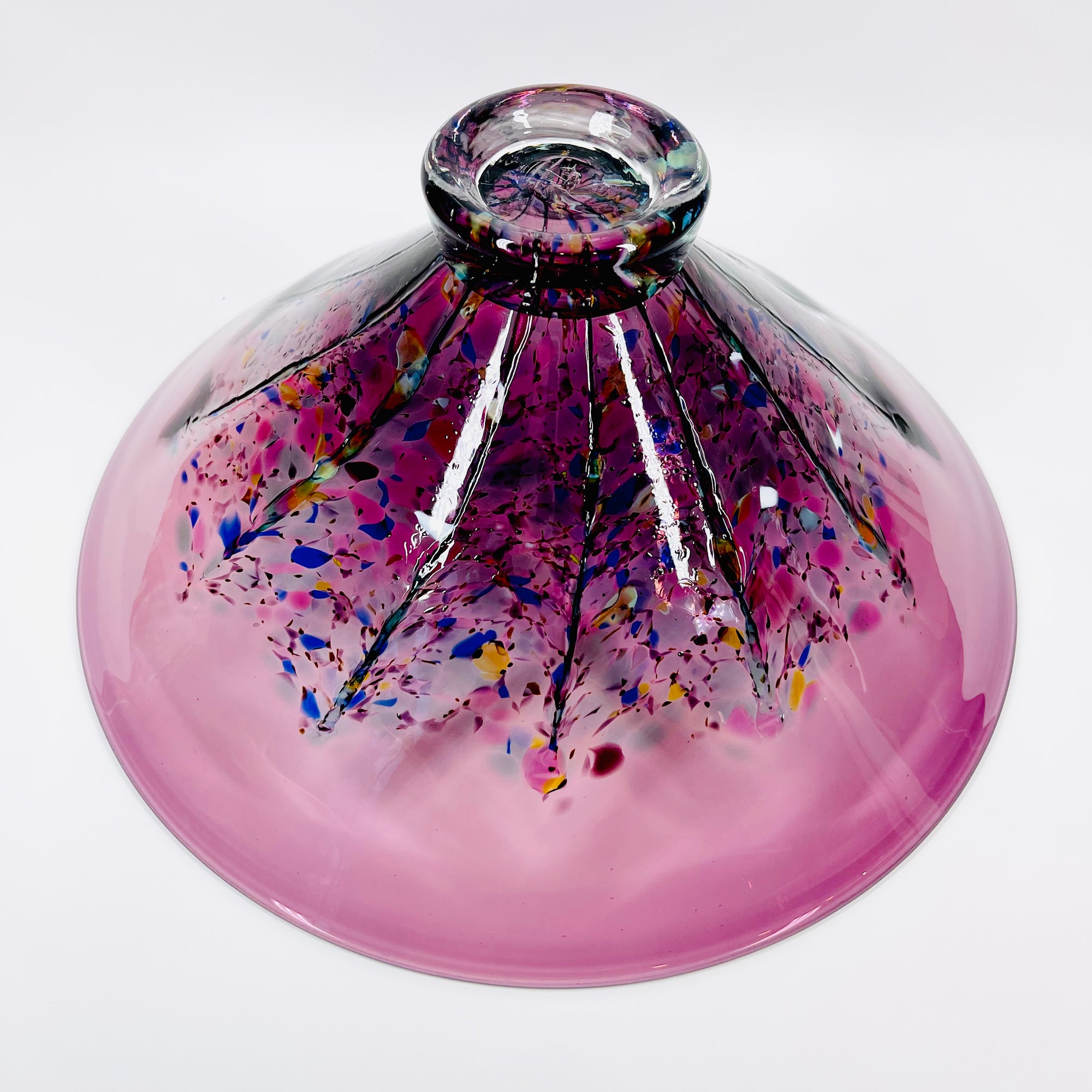 1990s AUSTRALIAN MOUTH BLOWN PINK PURPLE SPATTER ART GLASS BOWL BY MATT LARWOOD