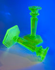 ART DECO URANIUM GLASS CANDLE STICKS