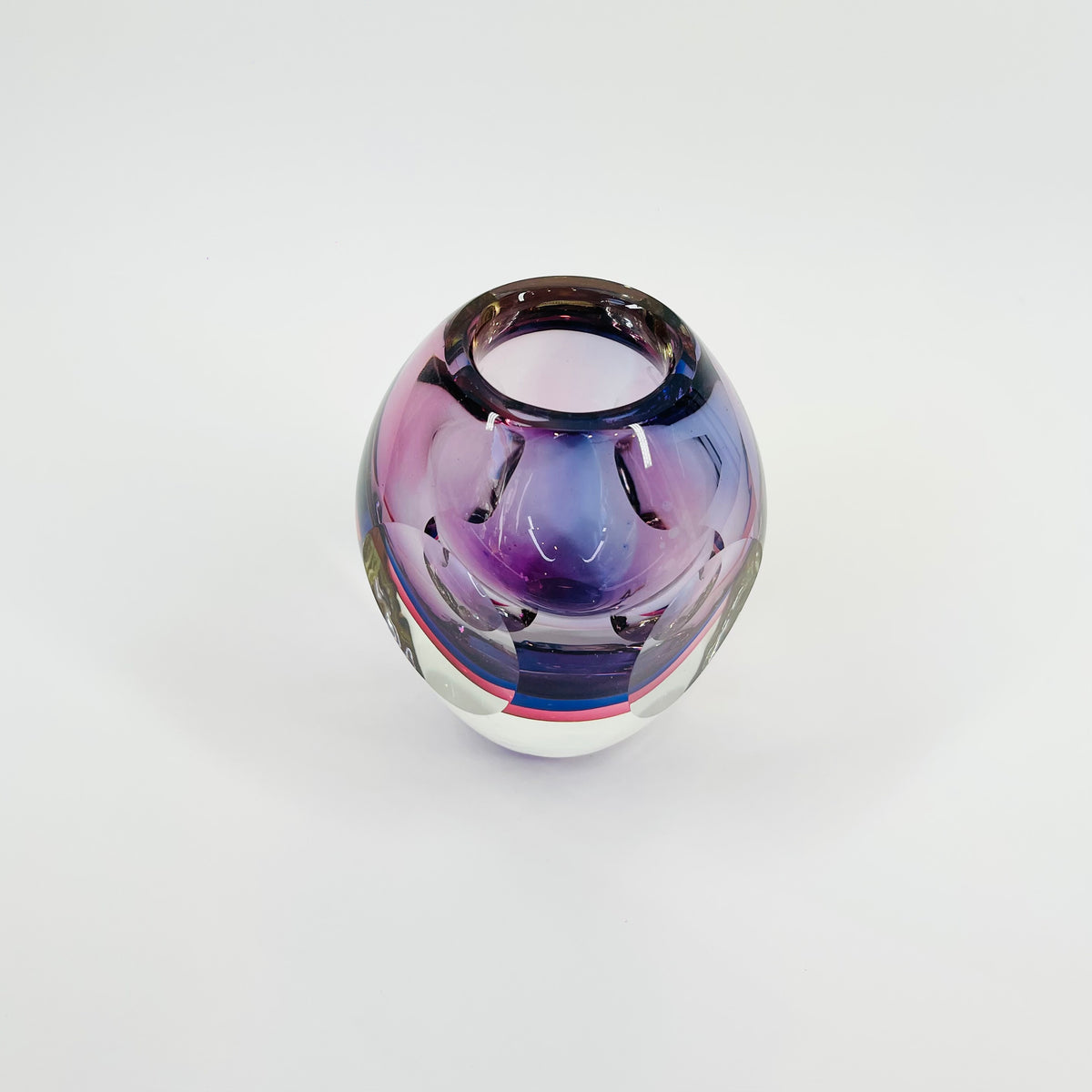 1950s PINK PURPLE SOMMERSO MURANO SOMMERSO FACETED GLASS POSY VASE