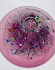 1990s AUSTRALIAN MOUTH BLOWN PINK PURPLE SPATTER ART GLASS BOWL BY MATT LARWOOD