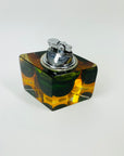 1940s GREEN GOLD AMBER MURANO MANDRUZZATO SOMMERSO FACETED GLASS LIGHTER BOX