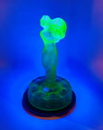 ANTIQUE ART DECO GREEN SATIN URANIUM GLASS LADY FLOWER FROG