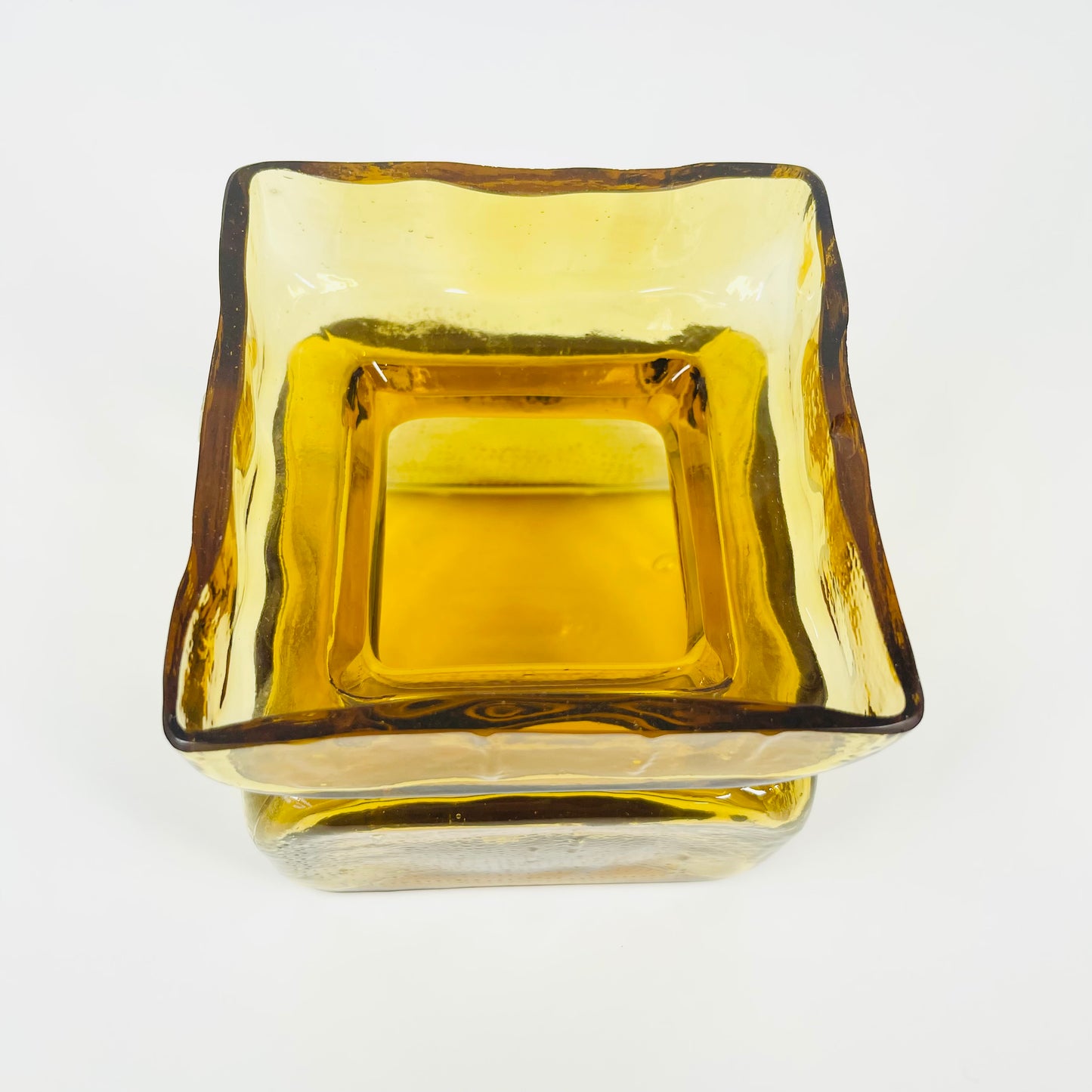 1970s RIIHIMÄENLASI AMBER GLASS PALA VASE/CANDLE HOLDER