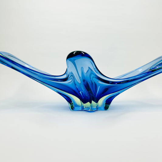 X-LARGE 1940s URANIUM MURANO BLUE SOMMERSO GLASS BOWL