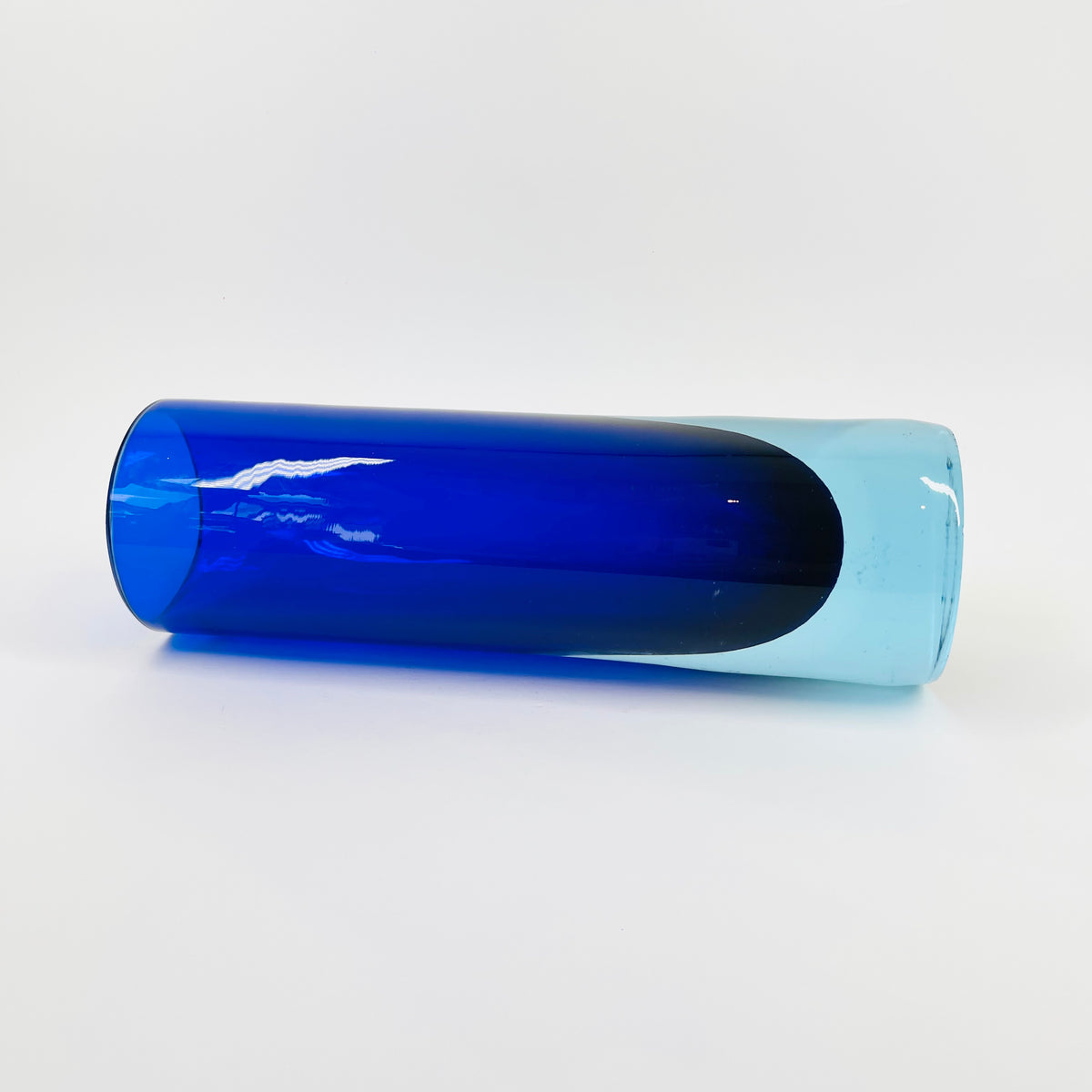 1950s TURQUOISE COBALT BLUE MURANO SOMMERSO GLASS CYLINDER BLOCK VASE