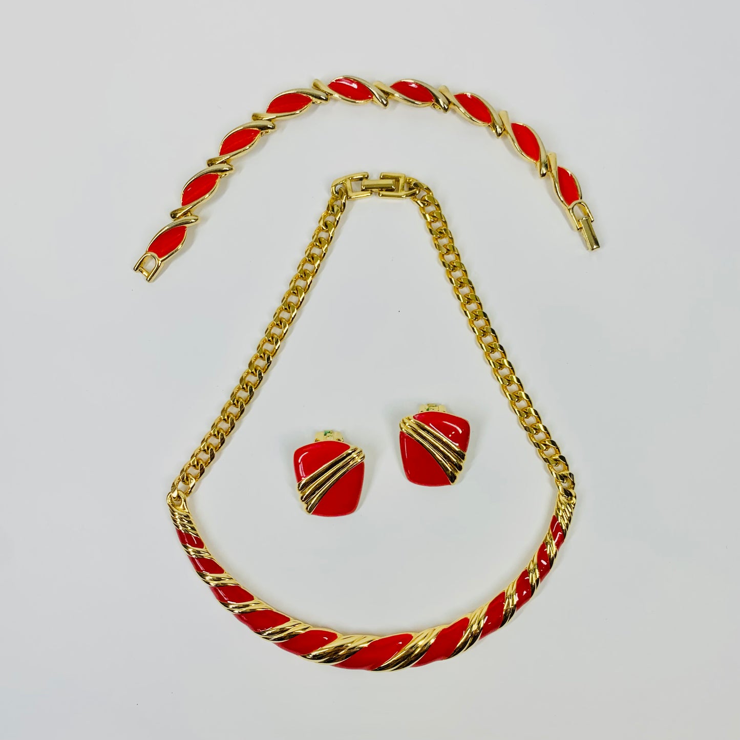 80s BARCS RED ENAMEL NECKLACE SUITE