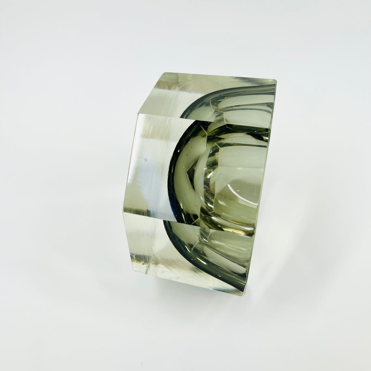 1950s SMOKY GREY MURANO MANDRUZZATO SOMMERSO FACETED GLASS HEXAGON BOWL