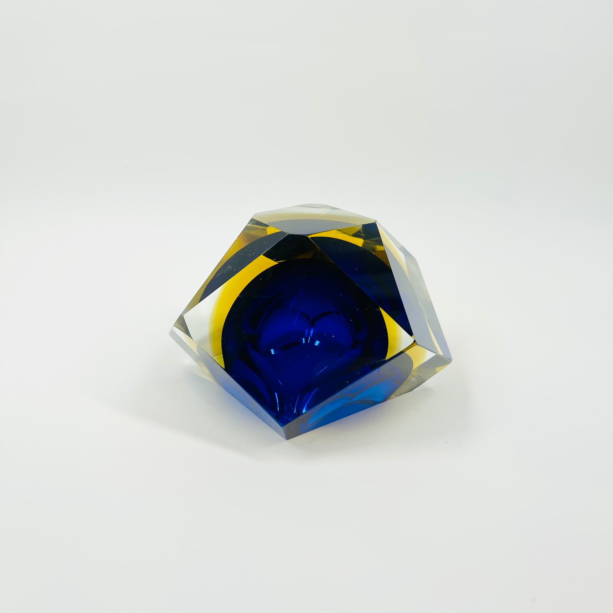 1950s FACETED MURANO COBALT BLUE GOLD GEODE BOWL