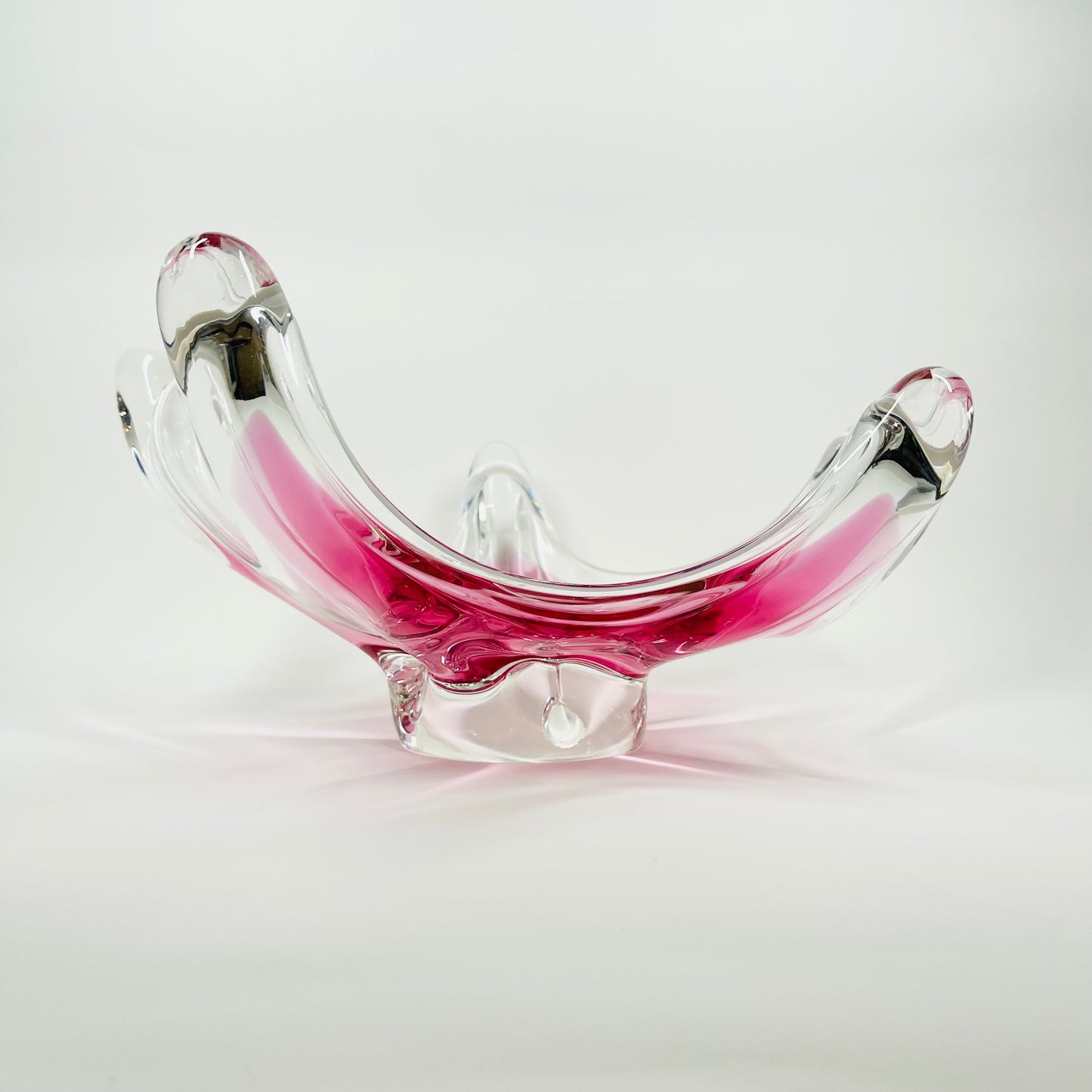 1950s LARGE CZECH SKRDLOVICE PINK SOMMERSO GLASS STARFRUIT BOWL