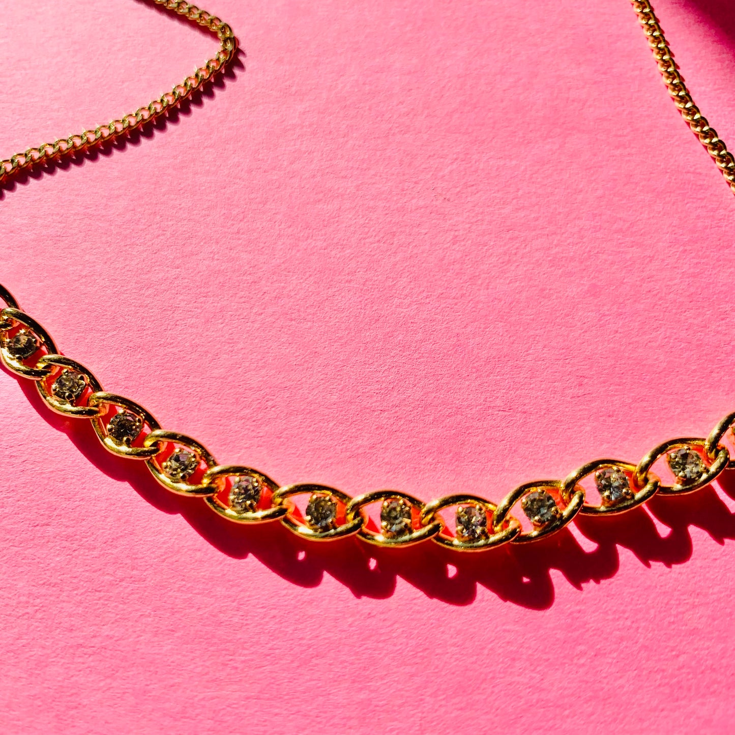 1960s GOLD PLATED BEZEL DIAMANTE HALF TENNIS NECKLACE