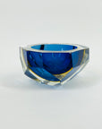1950s MURANO MANDRUZZATO COBALT BLUE YELLOW SOMMERSO DIAMOND FACETED RECTANGULAR GLASS BOWL