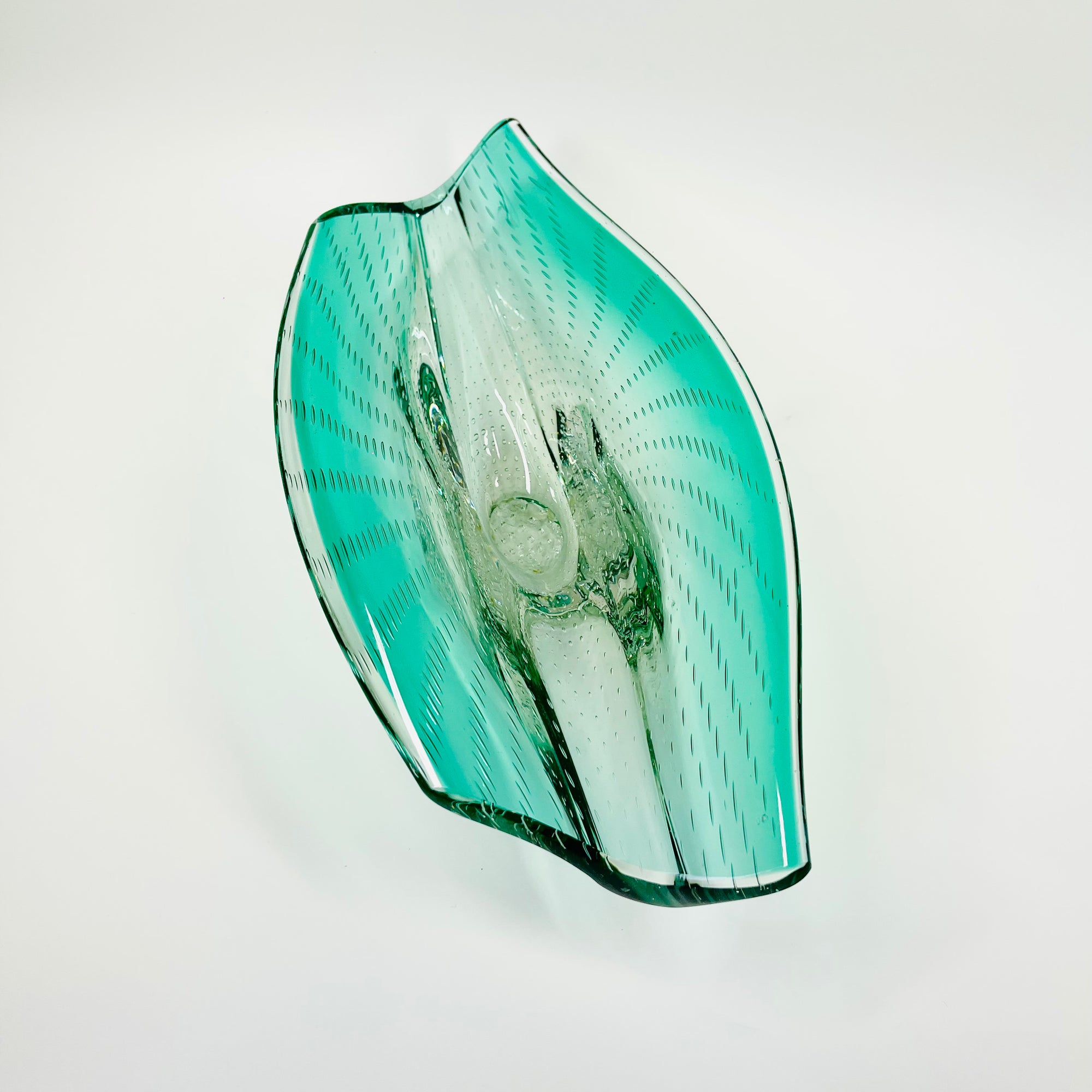 1950s MURANO TURQUOISE BLUE GLASS BOWL/ASHTRAY WITH CONTROLLED BUBBLES
