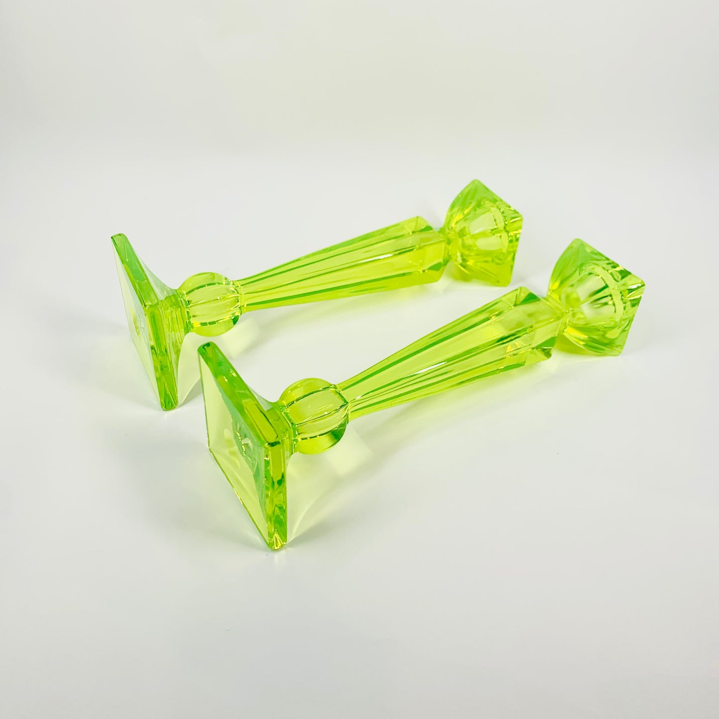 ART DECO URANIUM GLASS CANDLE STICKS