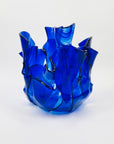 1980s HAND MADE COBALT BLUE FUSED GLASS HANDKERCHIEF BOWL/VASE
