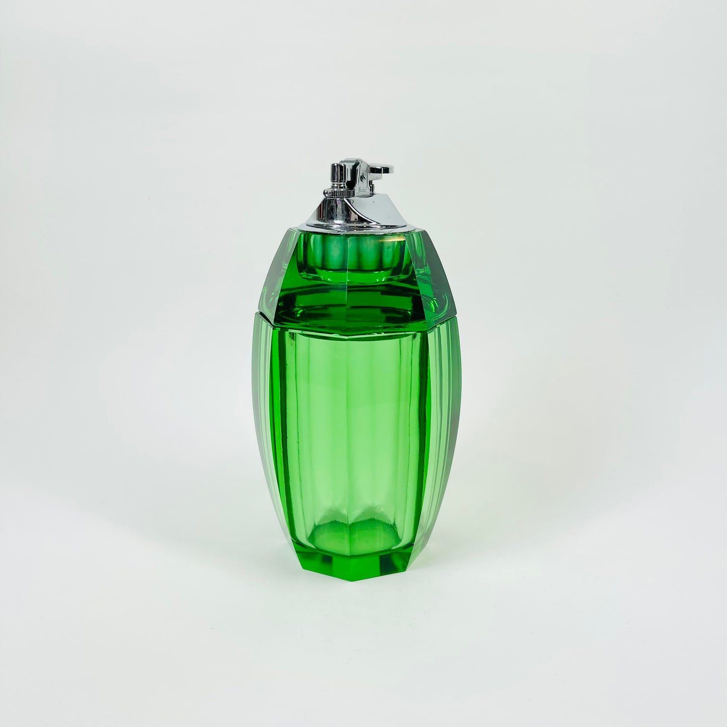 1950s FACETED GREEN GLASS LIGHTER BOX