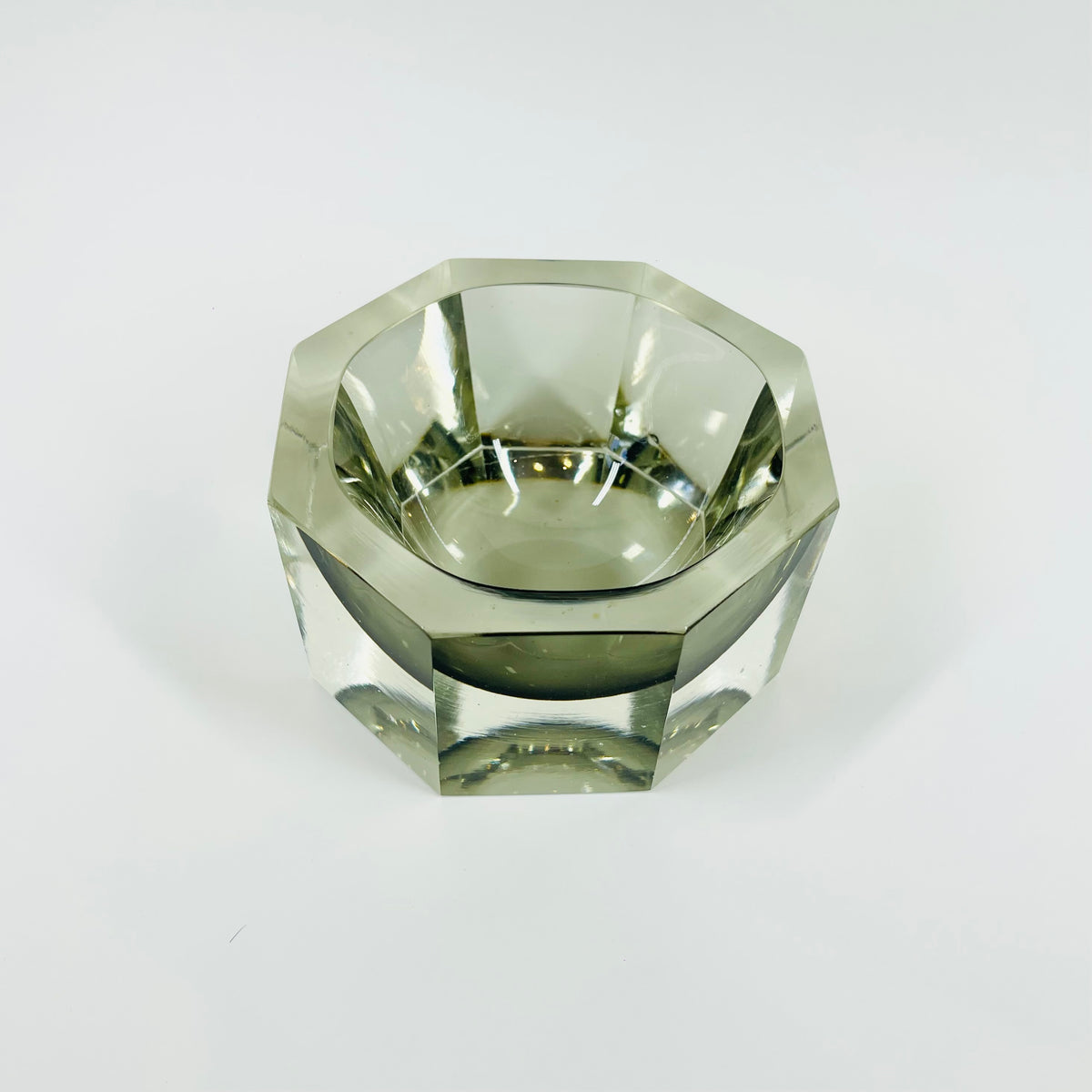 1950s SMOKY GREY MURANO MANDRUZZATO SOMMERSO FACETED GLASS HEXAGON BOWL