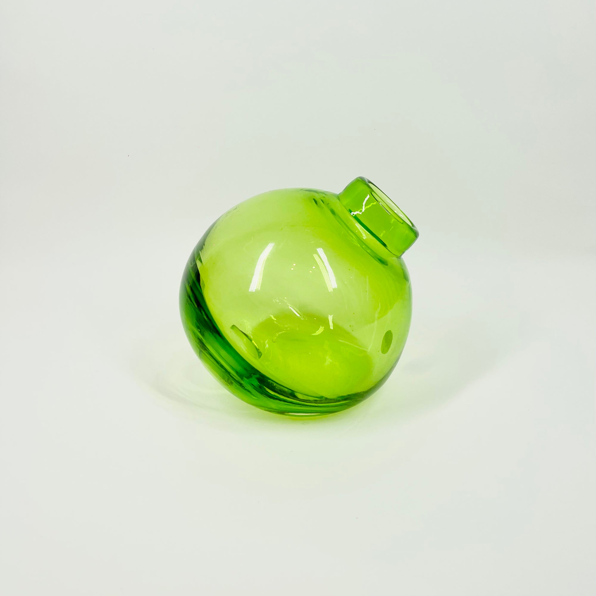 1980s HAND MADE GREEN GLASS POSY SLANT VASE