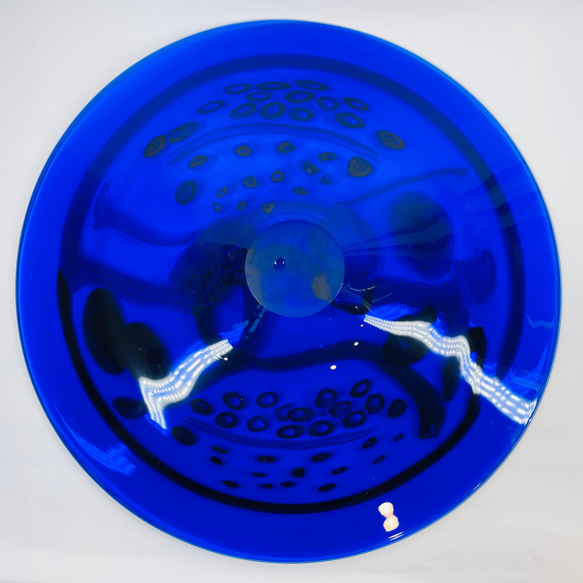 LARGE ANTIQUE COBALT BLUE MURANO GLASS CHARGER PLATE/SHALLOW BOWL WITH MILLEFIORI &amp; MURRINE DECORATIONS