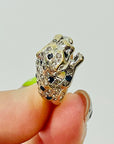 1950s 14K WHITE GOLD DIAMOND BLUE SAPPHIRE SNOW LEOPARD RING