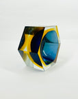 1950s COBALT BLUE TEAL GOLD MURANO MANDRUZZATO SOMMERSO FACETED GLASS HEXAGON BOWL