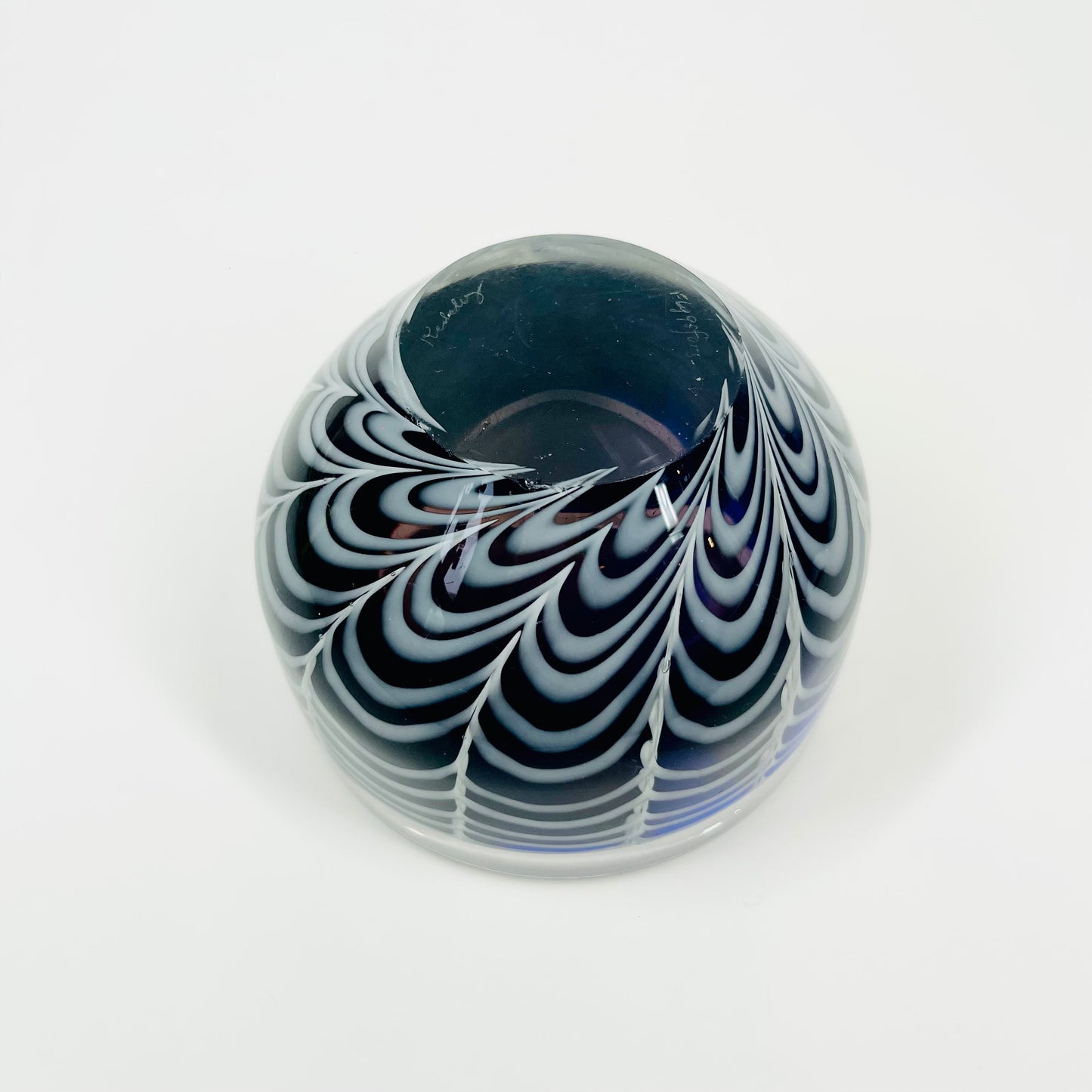 1960s FLYGSFORS BLUE OPTICAL ART GLASS BOWL