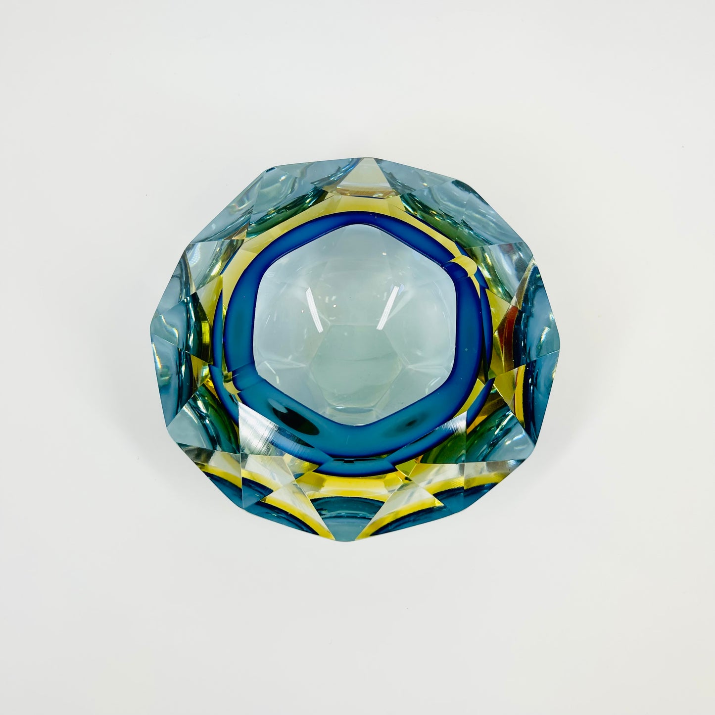 1950s FACETED MURANO TRI-COLOUR BLUE GEODE BOWL/ASHTRAY