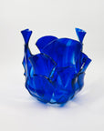 1980s HAND MADE COBALT BLUE FUSED GLASS HANDKERCHIEF BOWL/VASE