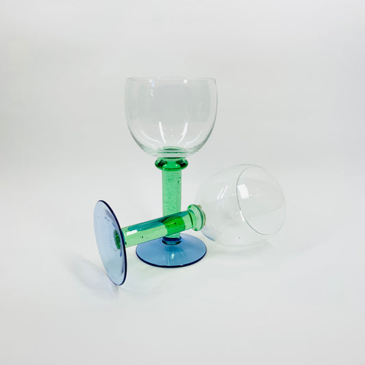 GREEN BLUE STEMS GLASS GOBLETS