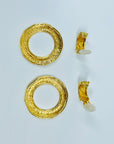 1980s CHANEL CC LARGE QUILTED LOGO HOOPS CLIP ON EARRINGS