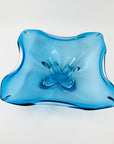 LARGE 1970s JAPANESE TURQUOISE BLUE SOMMERSO GLASS SQUARE BOWL