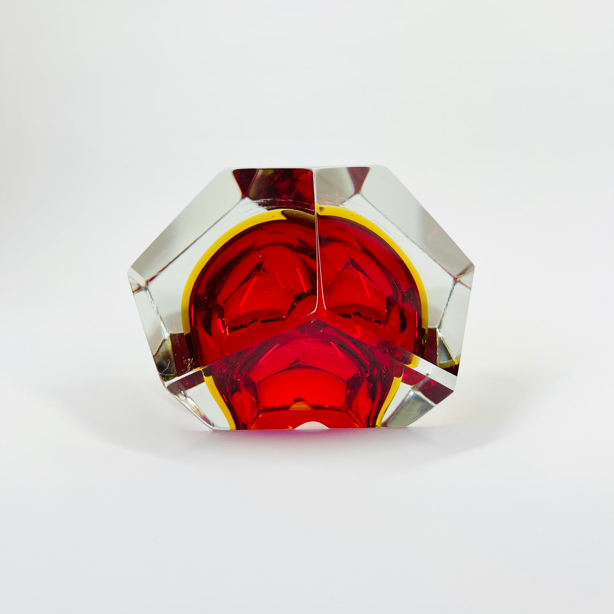 1950s FACETED MURANO RED YELLOW GEODE BOWL