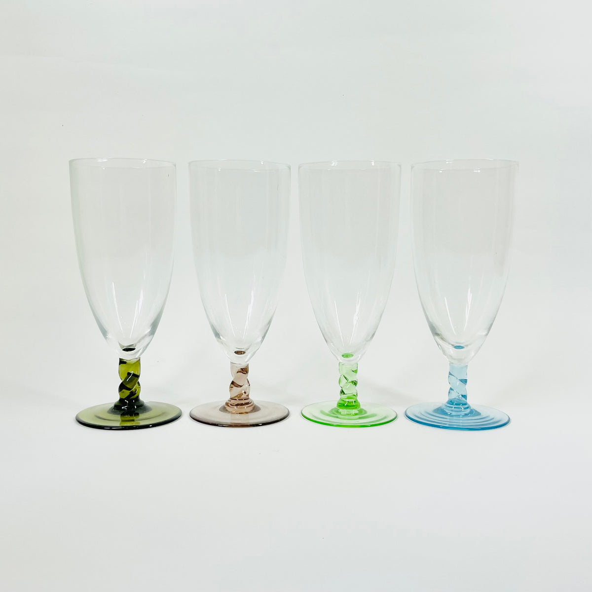 1950s ITALIAN HARLEQUIN SHORT TWIST STEM CHAMPAGNE FLUTES