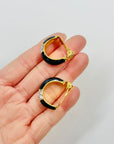 1980s BLACK ENAMEL DIAMANTE HOOPS CLIP ON EARRINGS
