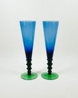 1980s MEMPHIS MILANO STYLE BLUE GREEN GLASS STEP GLASSES