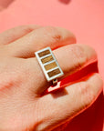 60s MODERNIST SILVER RING WITH WOOD PANELS