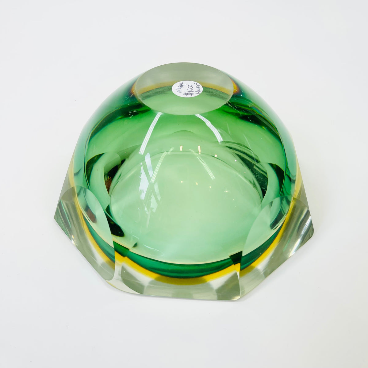 1920s LIGHT GREEN YELLOW SOMMERSO FACETED GLASS BOWL/ASHTRAY