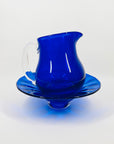 1980s MOUTH BLOWN COBALT BLUE SPATTER GLASS COMPORT/BOWL