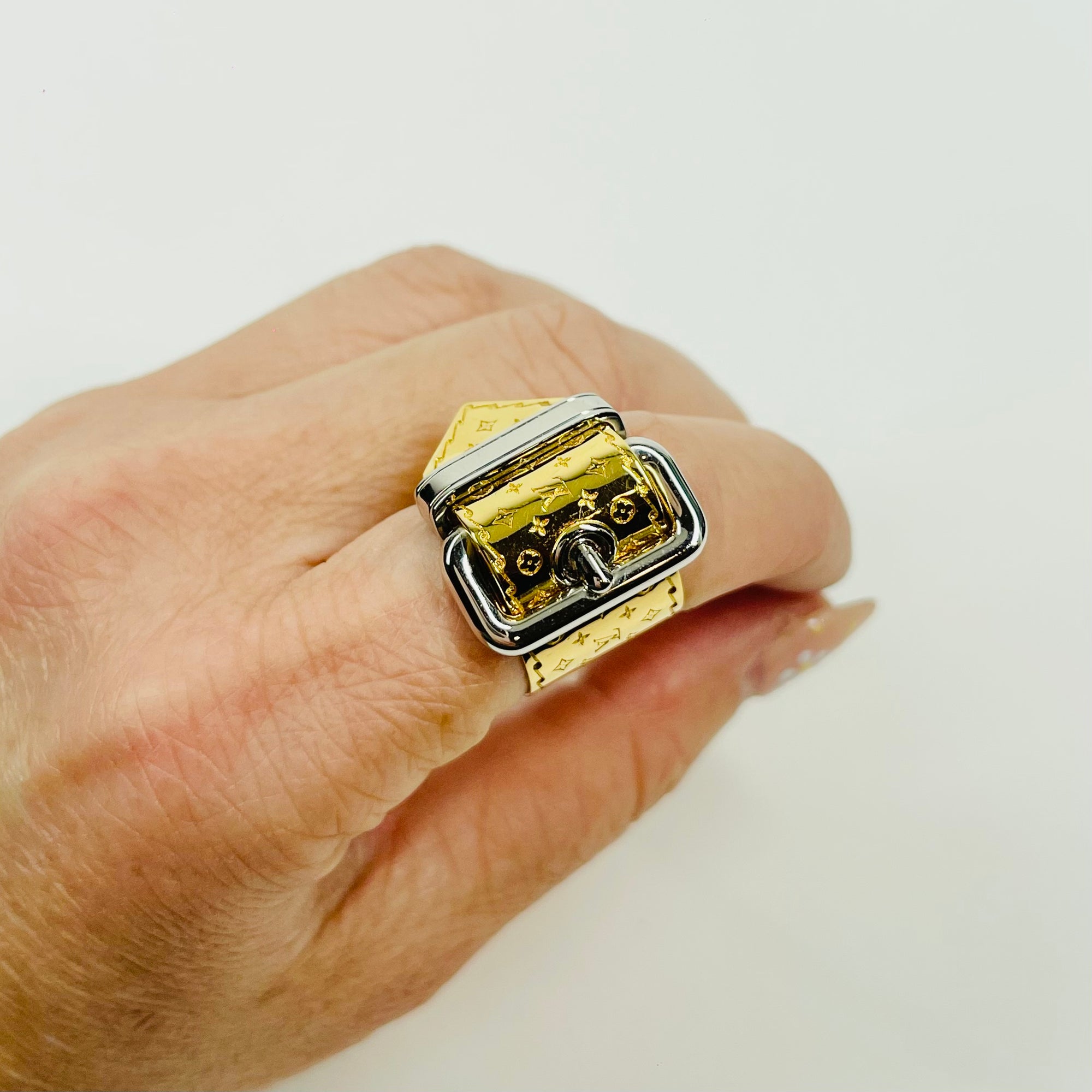 VINTAGE LOUIS VUITTON COSTUME TWO TONE MONOGRAM BUCKLE RING