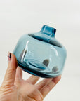 1980s MOUTH BLOWN AUSTRALIAN STUDIO BLUE GLASS SQUAT POSY VASE