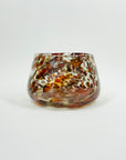 1980s AUSTRALIAN MOUTH BLOWN ORANGE RED AVENTURINE SPATTER ART GLASS MINI BOWL/VASE