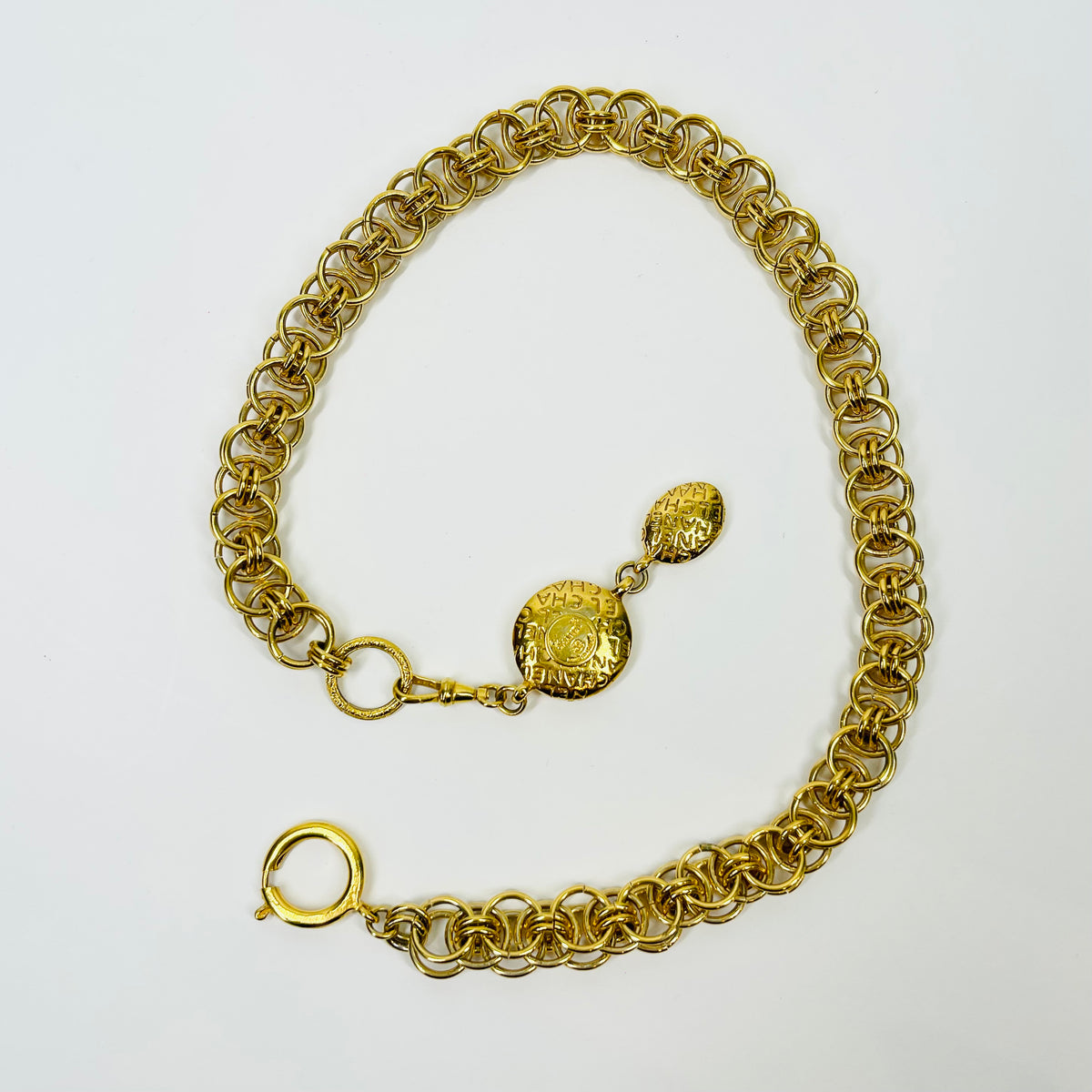 1980s CHANEL FANCY LINKS MADEMOISELLE PENDANT NECKLACE