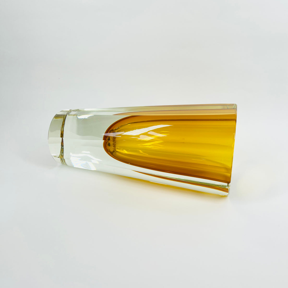 XL 1960s GOLD AMBER MURANO SOMMERSO FACETED GLASS BLOCK VASE