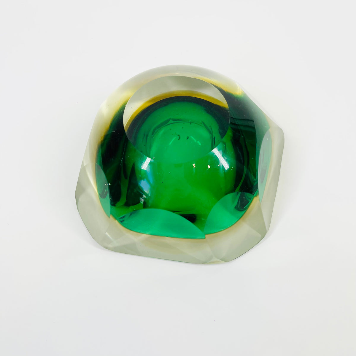 1950s MURANO MANDRUZZATO GREEN YELLOW SOMMERSO DIAMOND FACETED GLASS BOWL