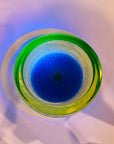 1950s GREEN BLUE MURANO URANIUM SOMMERSO GLASS BOWL/ASHTRAY WITH CONTROLLED BUBBLES
