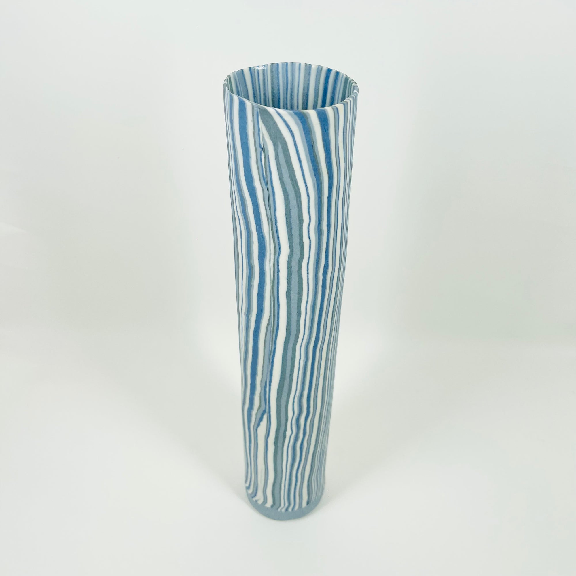VINTAGE JAPANESE BLUE STRIPES PORCELAIN IKEBANA VASE