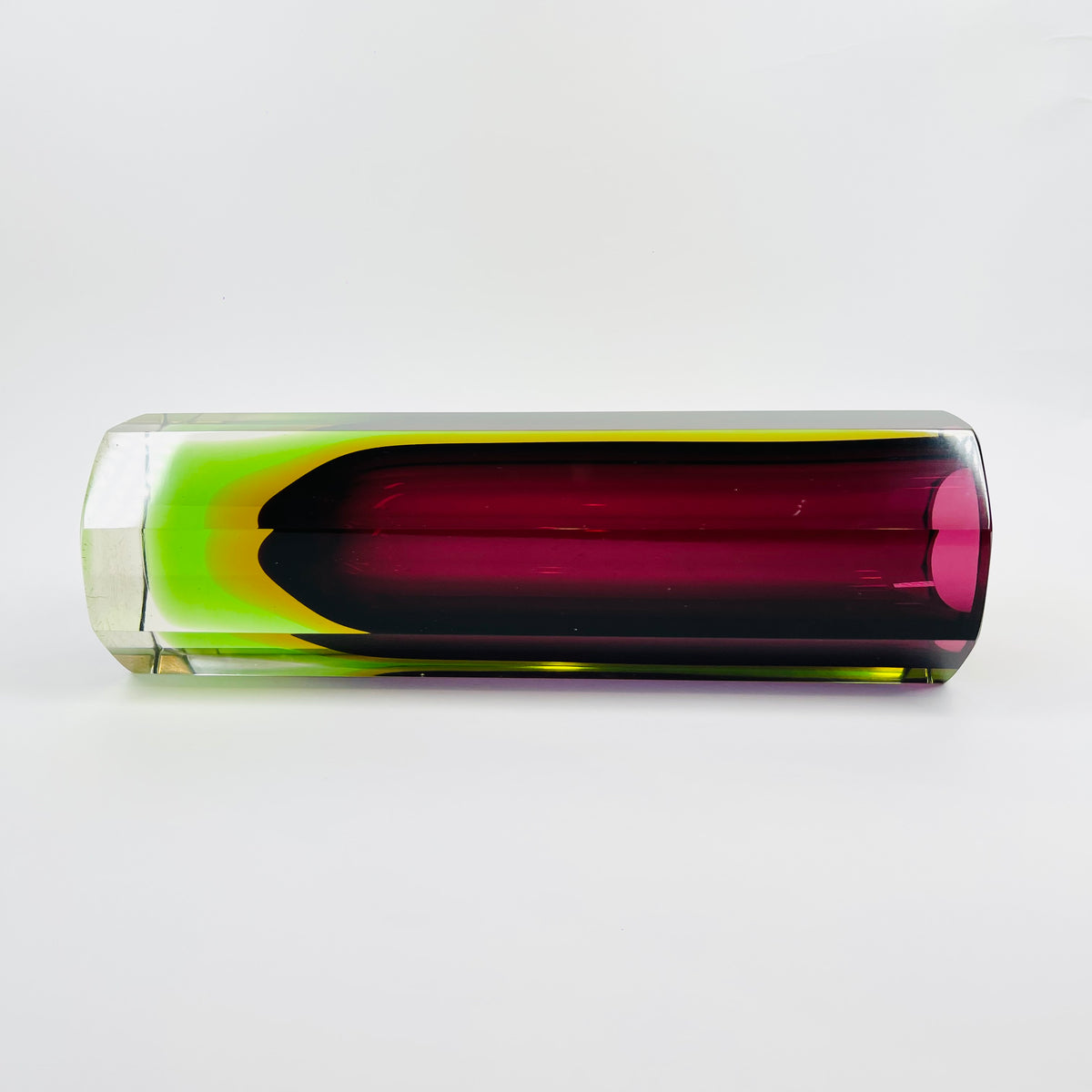 XL 1950s PINK PURPLE GREEN MURANO SOMMERSO FACETED GLASS BLOCK VASE