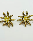 1950s LARGE COSTUME PEARL STARBURST FLOWER CLIP ON EARRINGS