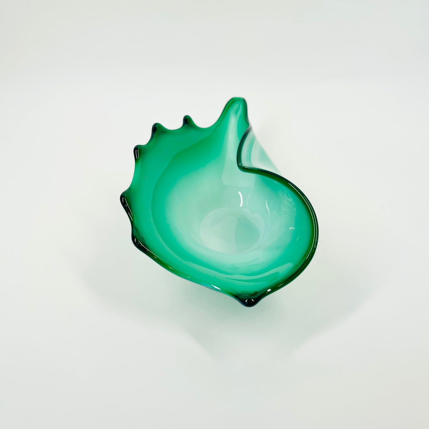 1950s MURANO FOLDED IRIDESCENT EMERALD GREEN SHELL BOWL