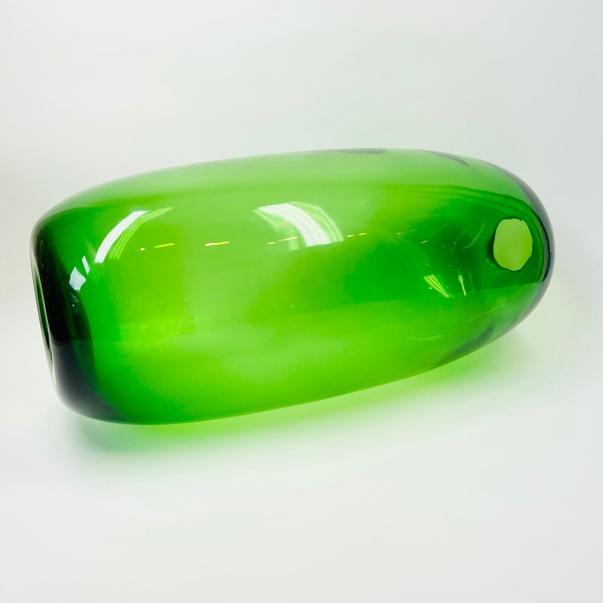 LARGE 1960s SWEDISH ORREFORS HAND MADE GREEN GLASS OBLONG VASE