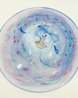 1980s MOUTH BLOWN PURPLE BLUE CONFETTI ART GLASS BOWL BY SETSUKO OGISHI